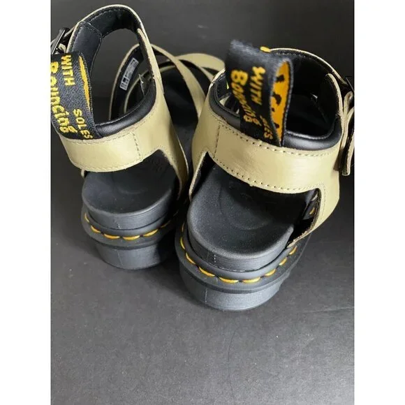 Doc Dr. Martens Blaire Flatform Olive Leather Sandals Women's Size 7 38 UK 5 New - Picture 4 of 7